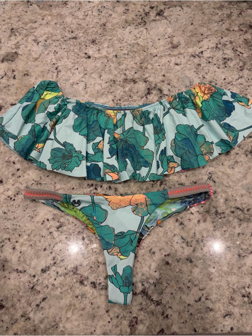 Maaji Floral Off-Shoulder Bikini Set in Aqua & Teal